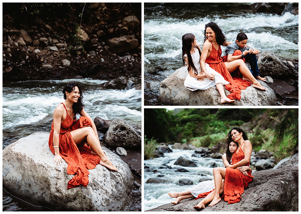 Adventurous family session by a creek in Maui, Hawaii by Sea Level Photography, a Maui family photographer. 