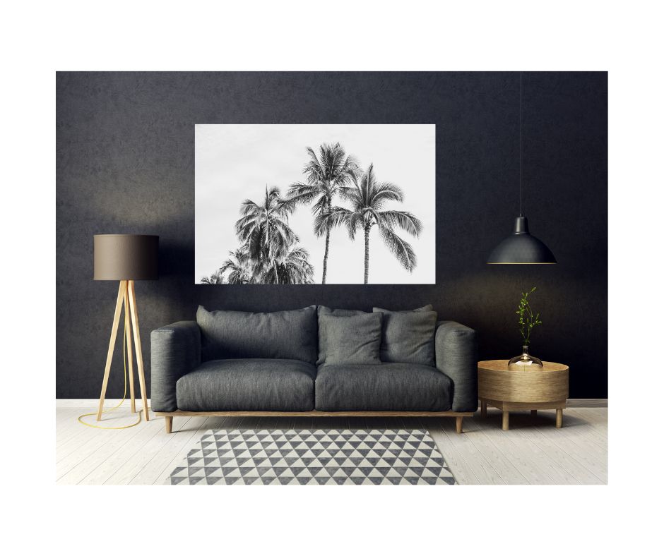 coconut tree photography wall art in black and white